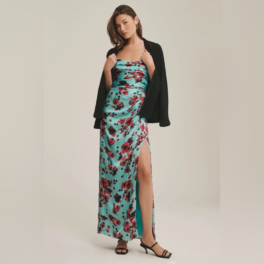 Anthropologie- Hutch- Luxe Sleeveless Ruched Side-Slit Satin Maxi Dress - 16W